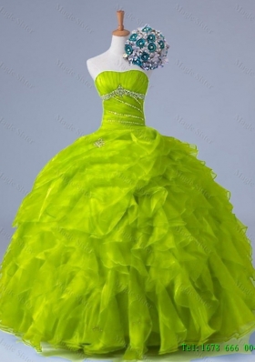 2015 Custom Make Strapless Quinceanera Dresses with Beading and Ruffles