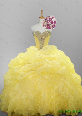 2015 Custom Make Sweetheart Beaded Quinceanera Dresses with Ruffled Layers