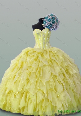 2015 Custom Make Quinceanera Dresses with Beading and Ruffles