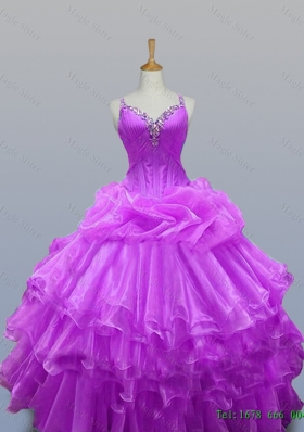 2015 In Stock Straps Beaded Quinceanera Dresses with Ruffled Layers for Winter