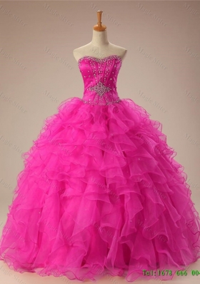 2015 In Stock Sweetheart Ball Gown Quinceanera Dresses in Hot Pink for Winter