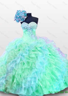 2015 In Stock Sweetheart Appliques Quinceanera Dresses with Sequins and Ruffles for Winter