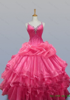2015 Real Sample Straps Quinceanera Dresses with Beading in Organza