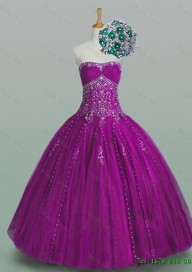 2015 Real Sample Strapless Beaded Quinceanera Dresses with Appliques