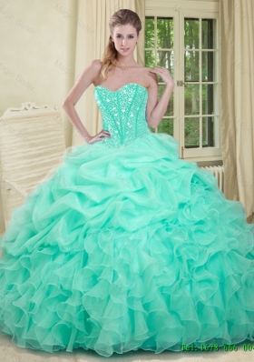 2016 Elegant Apple Green Quinceanera Dresses with Beading and Ruffles