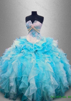 Beautiful Strapless Beading and Ruffles Custom Make Quinceanera Gowns in Organza