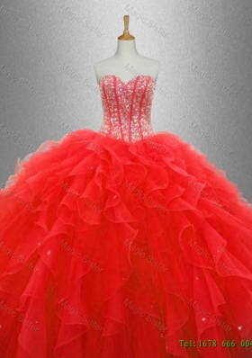 Popular Red Sweet 16 Dresses with Beading and Ruffles