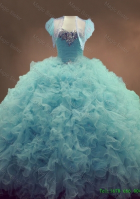 Discount Beaded and Ruffles Quinceanera Gowns in Light Blue for 2016
