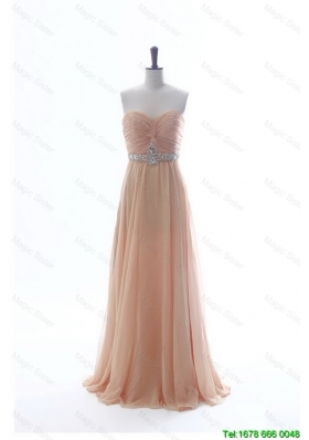 Unique Beading Long Prom Dresses in Peach for 2016 Summer