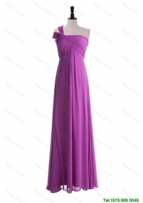 New Style Custom Made Empire One Shoulder Prom Dresses with Ruching
