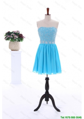 New Style Summer Short Strapless Prom Dresses with Beading in Baby Blue