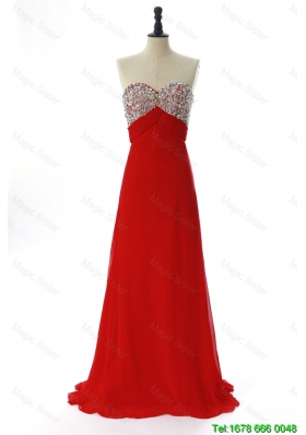 Exclusive 2016 Winter Beading Red Prom Dresses with Sweep Train