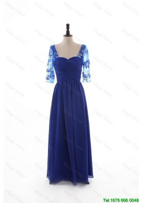 Fashionable Empire Sweetheart Ruching Prom Dresses with Half Sleeves in Blue