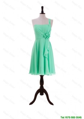 Summer Lovely Apple Green Prom Dresses with Hand Made Flower and Ruffles