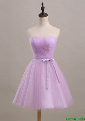 Pretty Ruching and Belt Short Prom Dresses in Lilac for 2016