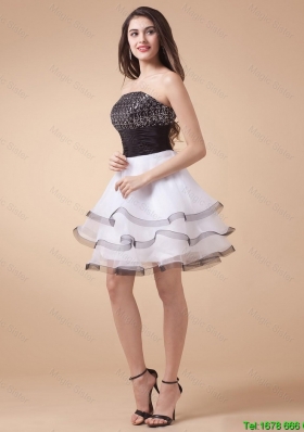 Beautiful Discount Sequined White and Black Prom Dresses with Mini Length