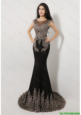 Discount Gorgeous Mermaid Appliques and Beaded Prom Dresses in Black