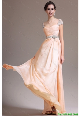 Fashionable Suitable Empire Straps Beaded Prom Dresses with Cap Sleeves