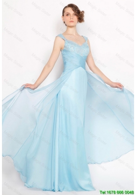 Perfect Elegant Straps Ruched Light Blue Prom Dresses with Beading