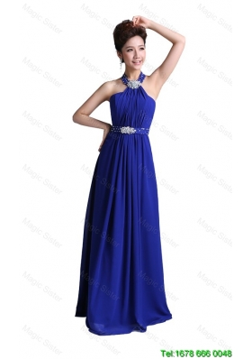2016 New Style Beautiful Luxurious Empire Halter Top Prom Dresses with Beading in Royal Blue
