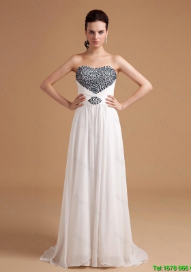 New Arrival Sweep Train Beading Prom Dresses in White