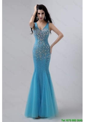 Luxurious Mermaid Beaded Prom Dresses with V Neck