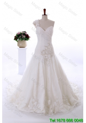 2016 Spring Wonderful Appliques and Hand Made Flowers Court Train Wedding Gowns
