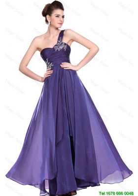 Pretty One Shoulder Purple Prom Dresses with Beading