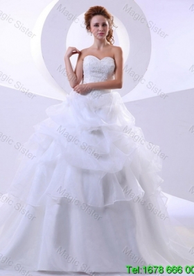 2016 Spring Fashionable Ball Gown Sweetheart Lace Wedding Dresses with Chapel Train