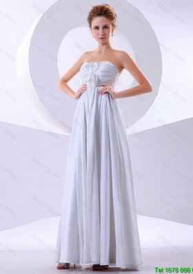 Elegant New Arrivals Hot Sale Hand Made Flowers Empire Prom Dresses in White