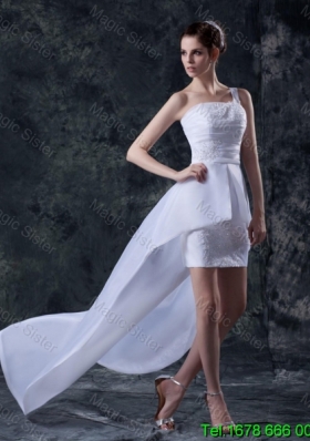 2016 Summer Affordable Column One Shoulder High low Wedding Dresses with Appliques