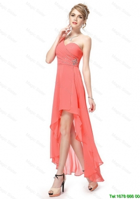 Latest High Low One Shoulder Prom Dresses with Side Zipper