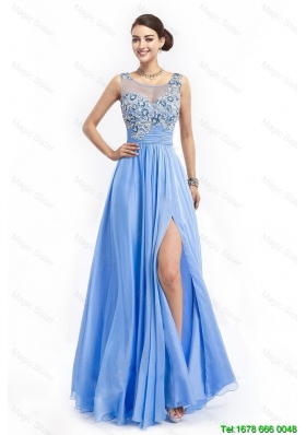 Gorgeous Brush Train Prom Dresses with Appliques and High Slit