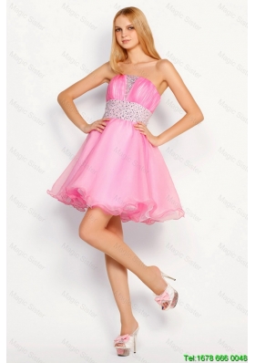 Pretty Modern Rose Pink Short Prom Dresses with Beading for 2016