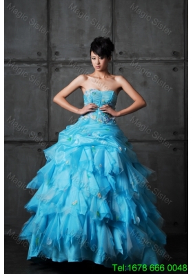 2015 Winter Popular Ball Gown Appliques and Ruffles Wedding Gowns in Aqua Blue