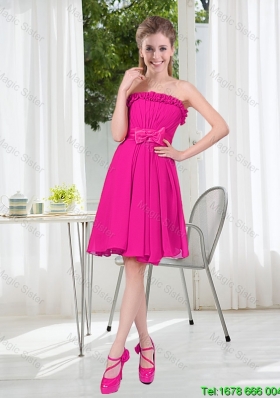 Summer A Line Strapless Short Bridesmaid Dresses with Bowknot
