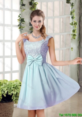 A Line Straps Bowknot Short Bridesmaid Dresses with Bowknot