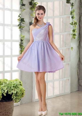 Pretty A Line One Shoulder Bridesmaid Dresses with Hand Made Flowers