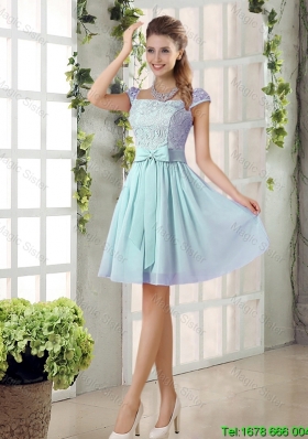 Perfect A Line Square Lace Bridesmaid Dresses with Bowknot