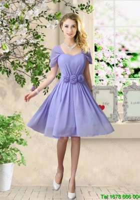 Elegant Hand Made Flowers Prom Dresses with Short Sleeves