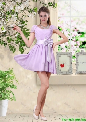 Decent Scoop Bowknot Prom Dresses with Cap Sleeves