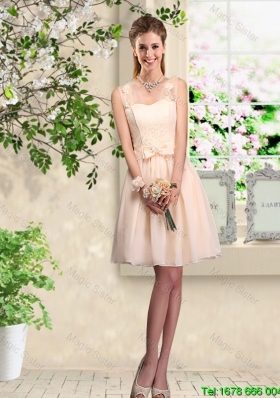 Beautiful Champagne Straps Prom Dresses with Bowknot