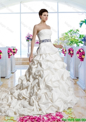 Gorgeous Sashes 2015 Wedding Gowns with Chapel Train