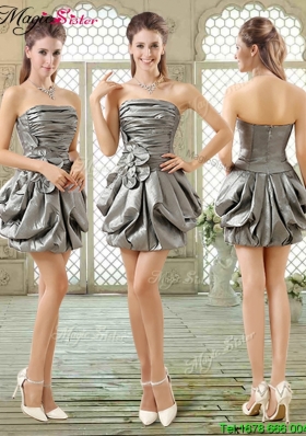 2016 New Style Short Strapless Silver Dama Dresses with Pick Ups