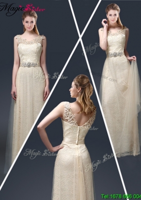 2016 Empire Lace Prom Dresses with Appliques in Champagne