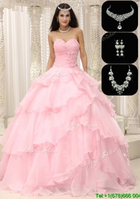 Exquisite Beading and Ruffles Sweet 16 Dresses in Baby Pink