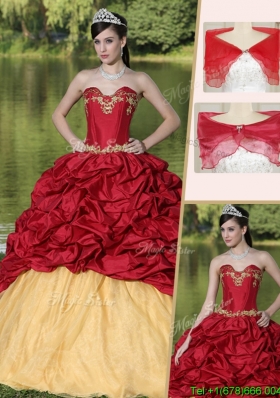 2016 Latest Appliques and Pick Ups Quinceanera Gowns with Brush Train