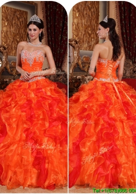 New Style Exquisite Orange Quinceanera Gowns with Appliques and Beading
