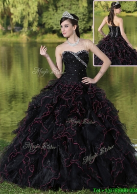 2016 Fashionable Ruffles Layered and Beading Quinceanera Gowns in Black