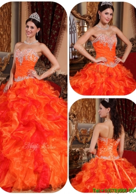 2016 Exclusive Appliques and Beading Orange Quinceanera Gowns